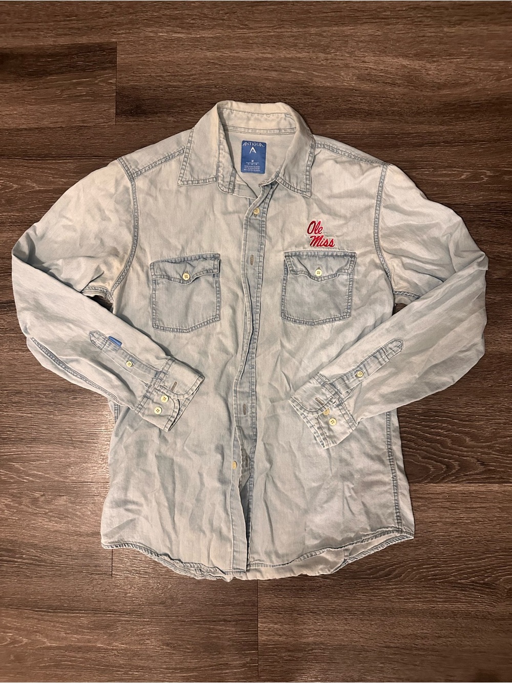 Antigua Ole Miss Blue Denim game day Pocket Long Sleeve Button-Up Shirt M